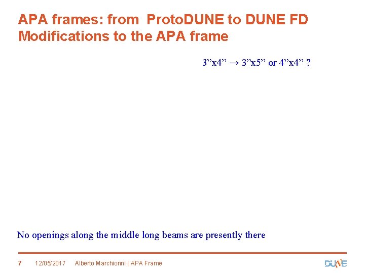 APA frames: from Proto. DUNE to DUNE FD Modifications to the APA frame 3”x