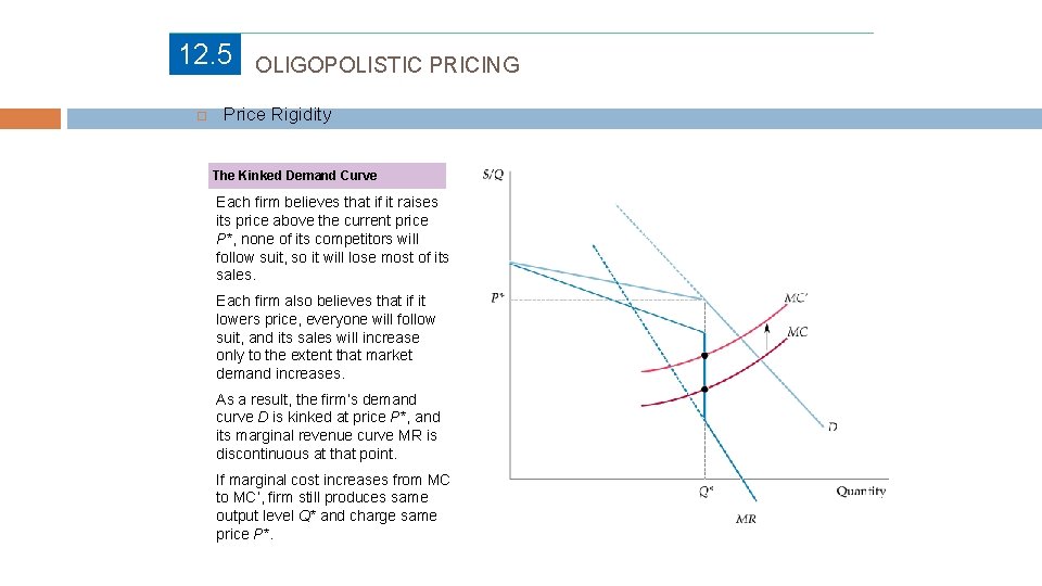 12. 5 OLIGOPOLISTIC PRICING Price Rigidity The Kinked Demand Curve Each firm believes that
