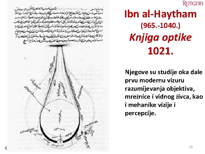 Ibn al-Haytham (965. -1040. ) Knjiga optike 1021. Njegove su studije oka dale prvu