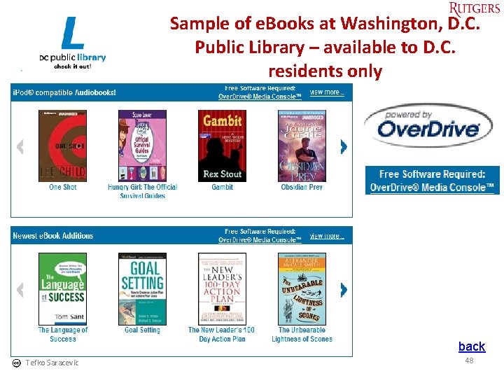 Sample of e. Books at Washington, D. C. Public Library – available to D.