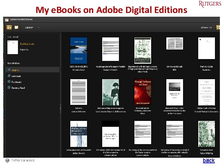 My e. Books on Adobe Digital Editions Tefko Saracevic 58 back 