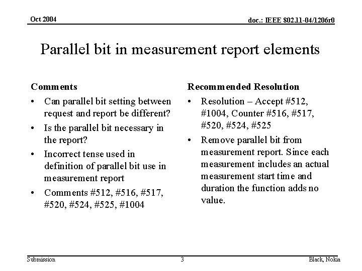 Oct 2004 doc. : IEEE 802. 11 -04/1206 r 0 Parallel bit in measurement