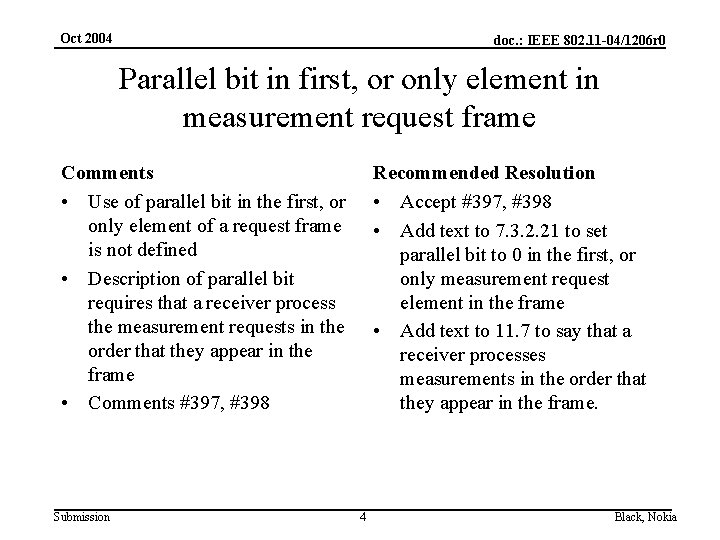 Oct 2004 doc. : IEEE 802. 11 -04/1206 r 0 Parallel bit in first,