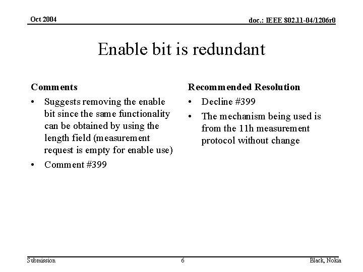 Oct 2004 doc. : IEEE 802. 11 -04/1206 r 0 Enable bit is redundant