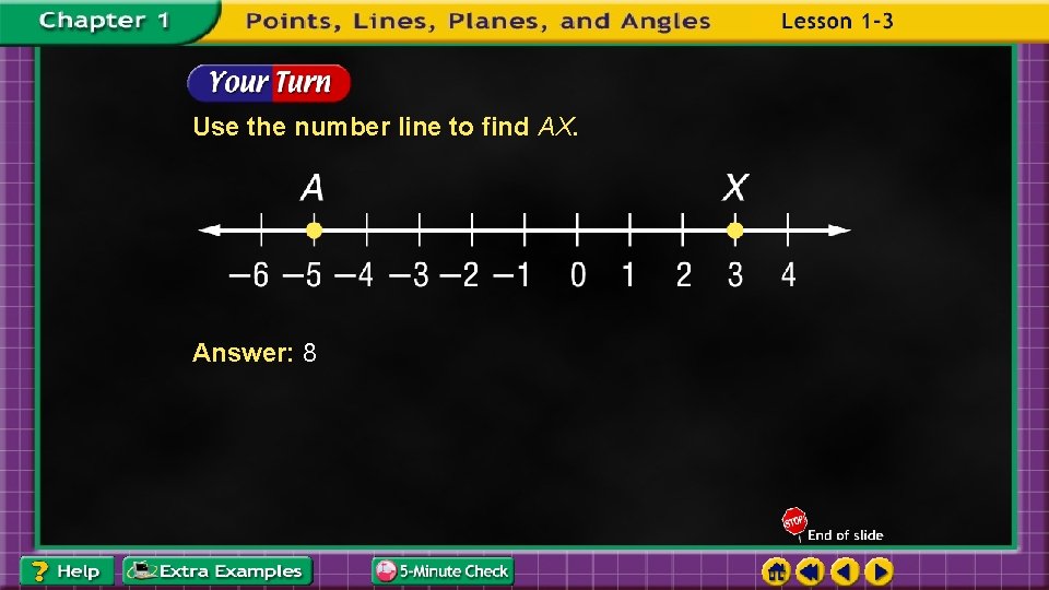 Use the number line to find AX. Answer: 8 