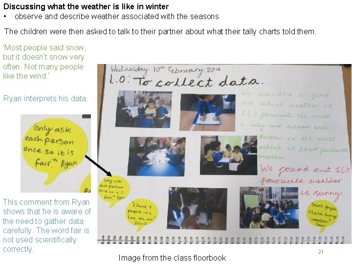 Discussing what the weather is like in winter • observe and describe weather associated