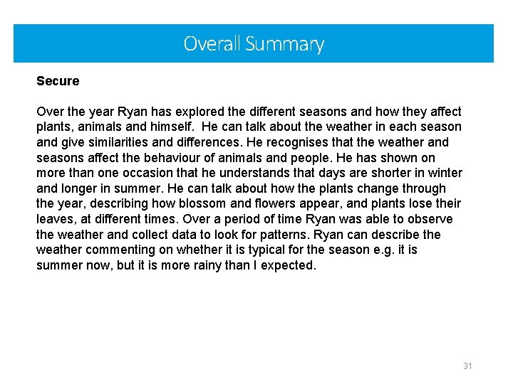 Overall Summary Secure Over the year Ryan has explored the different seasons and how