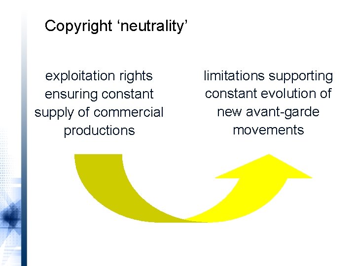 Copyright ‘neutrality’ exploitation rights ensuring constant supply of commercial productions limitations supporting constant evolution