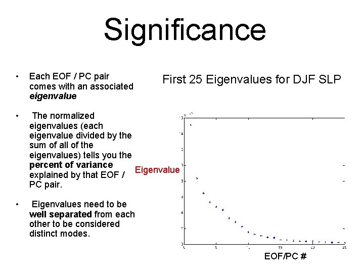 Significance • Each EOF / PC pair comes with an associated eigenvalue • The