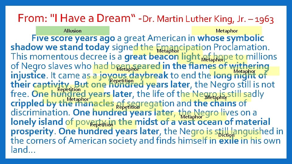 From: "I Have a Dream“ -Dr. Martin Luther King, Jr. – 1963 Allusion Metaphor