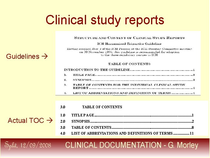 Clinical study reports Guidelines Actual TOC 