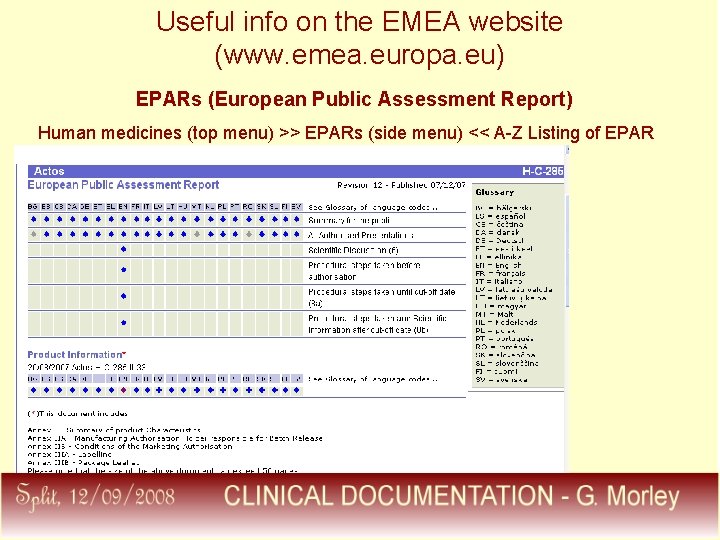 Useful info on the EMEA website (www. emea. europa. eu) EPARs (European Public Assessment