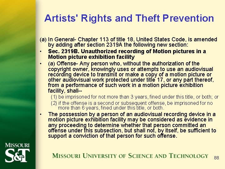 Artists' Rights and Theft Prevention (a) In General- Chapter 113 of title 18, United