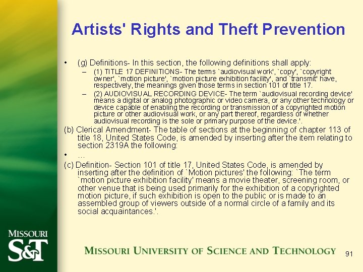 Artists' Rights and Theft Prevention • (g) Definitions- In this section, the following definitions