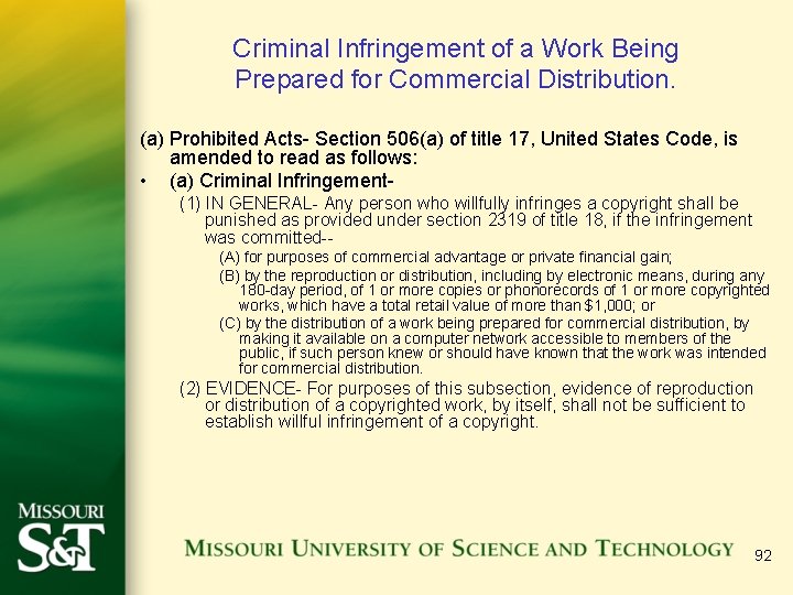 Criminal Infringement of a Work Being Prepared for Commercial Distribution. (a) Prohibited Acts- Section