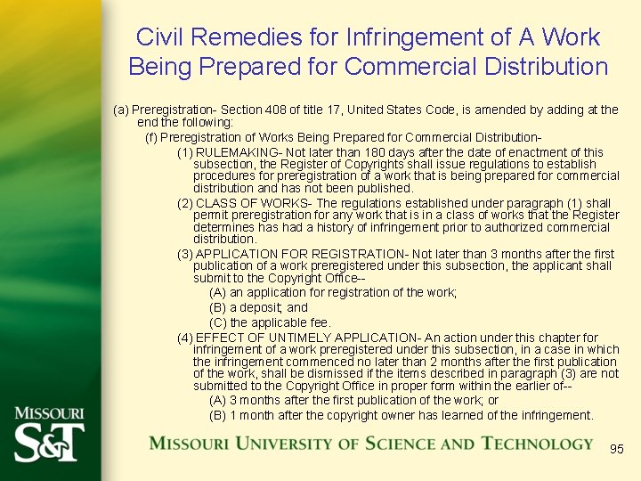 Civil Remedies for Infringement of A Work Being Prepared for Commercial Distribution (a) Preregistration-