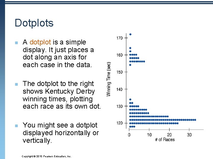 Dotplots n n n A dotplot is a simple display. It just places a