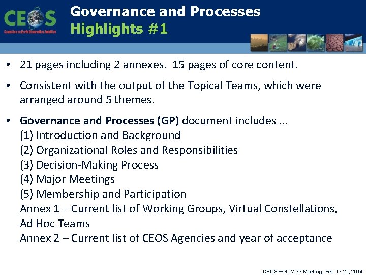 Governance and Processes Highlights #1 • 21 pages including 2 annexes. 15 pages of