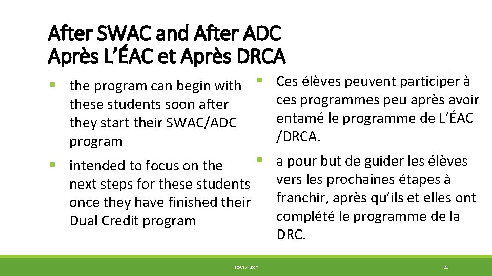 After SWAC and After ADC Après L’ÉAC et Après DRCA § the program can