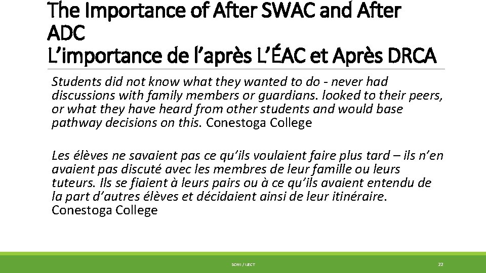 The Importance of After SWAC and After ADC L’importance de l’après L’ÉAC et Après