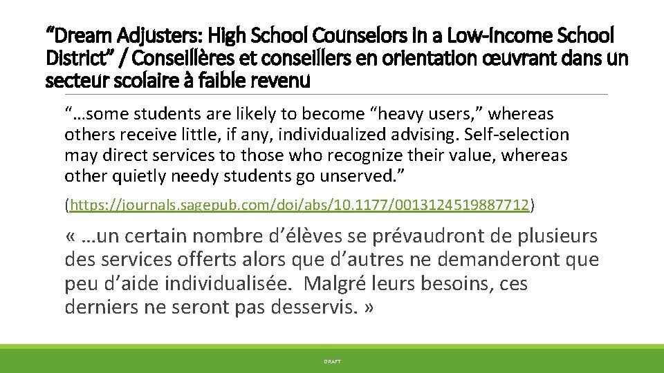 “Dream Adjusters: High School Counselors in a Low-Income School District” / Conseillères et conseillers