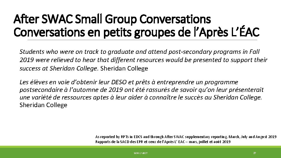 After SWAC Small Group Conversations en petits groupes de l’Après L’ÉAC Students who were