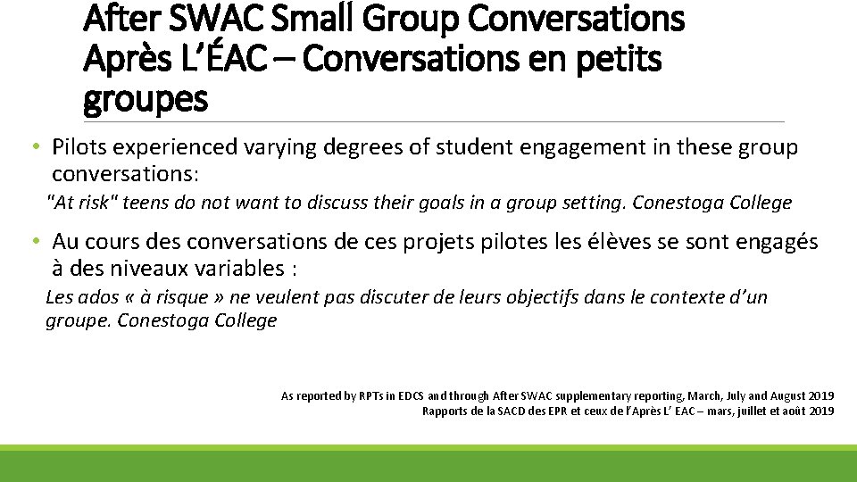 After SWAC Small Group Conversations Après L’ÉAC – Conversations en petits groupes • Pilots
