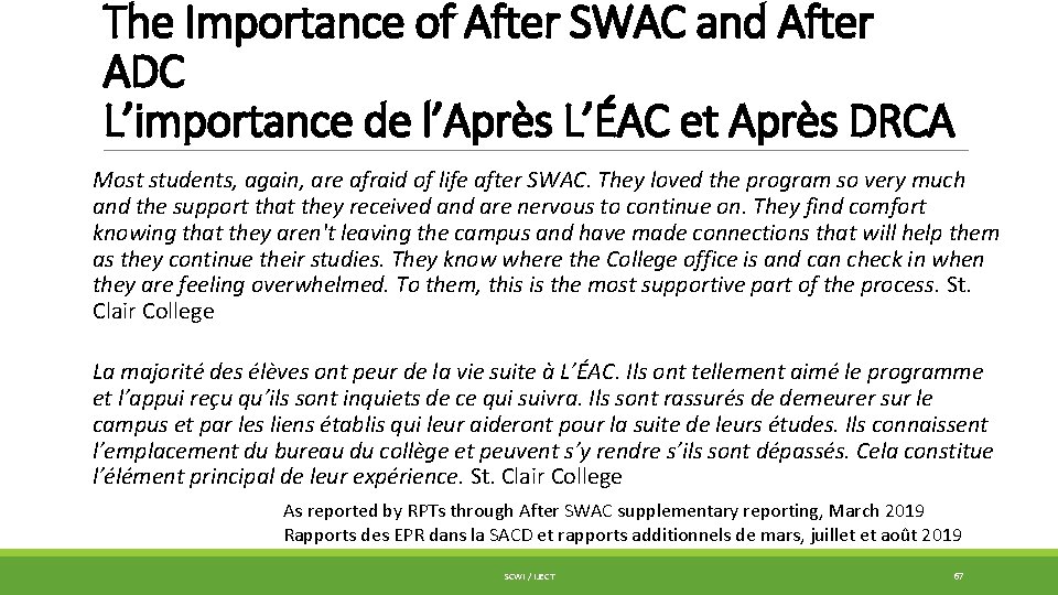 The Importance of After SWAC and After ADC L’importance de l’Après L’ÉAC et Après