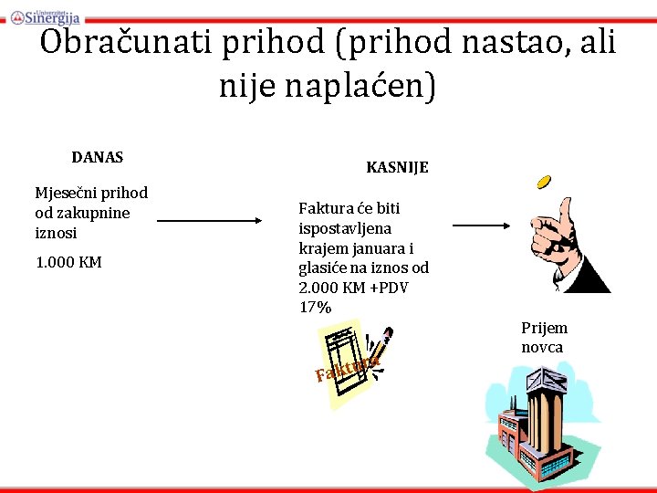 Obračunati prihod (prihod nastao, ali nije naplaćen) DANAS Mjesečni prihod od zakupnine iznosi 1. Obračunati prihod (prihod nastao, ali nije naplaćen) DANAS Mjesečni prihod od zakupnine iznosi 1.