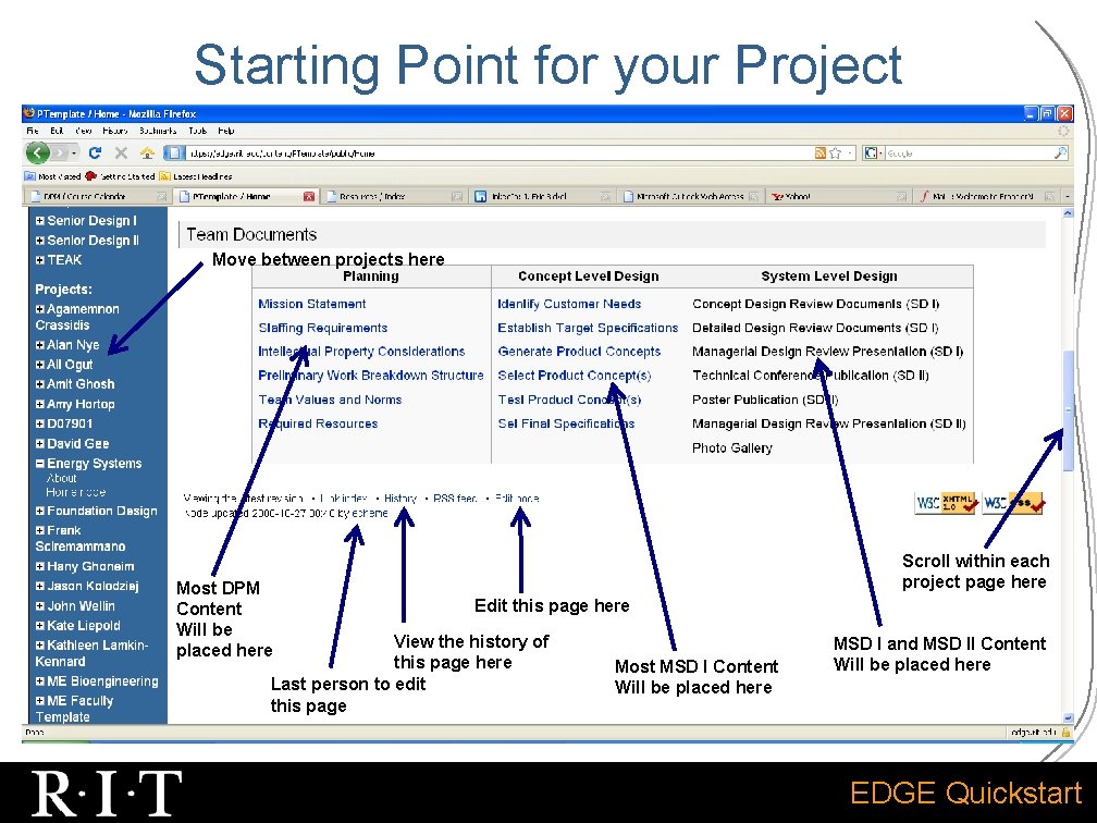 Starting Point for your Project Move between projects here Most DPM Content Will be