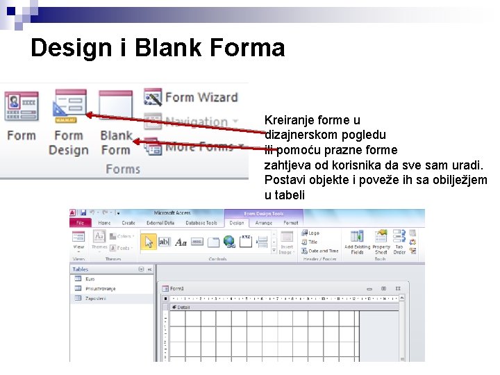 Design i Blank Forma Kreiranje forme u dizajnerskom pogledu ili pomoću prazne forme zahtjeva