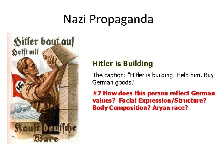 Nazi Propaganda Hitler is Building The caption: "Hitler is building. Help him. Buy German