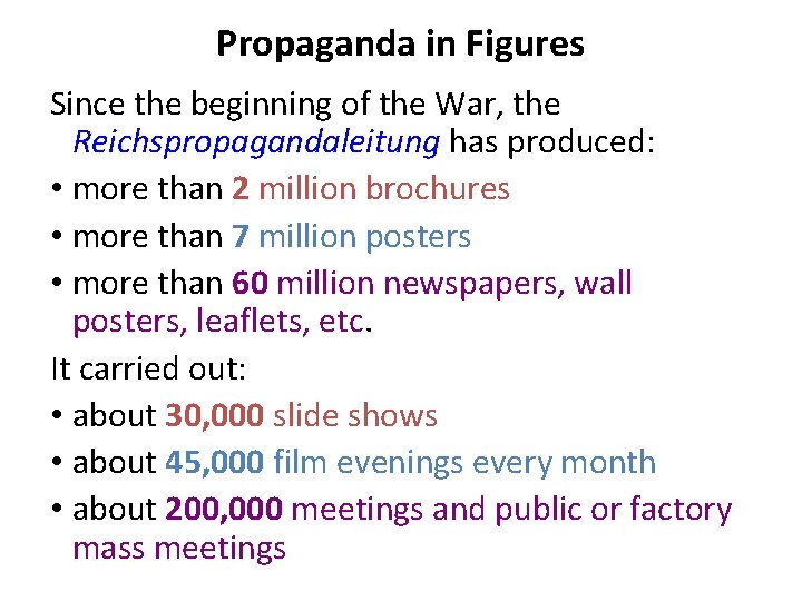 Propaganda in Figures Since the beginning of the War, the Reichspropagandaleitung has produced: •
