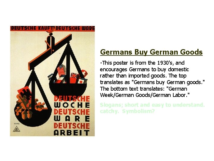 Germans Buy German Goods -This poster is from the 1930's, and encourages Germans to