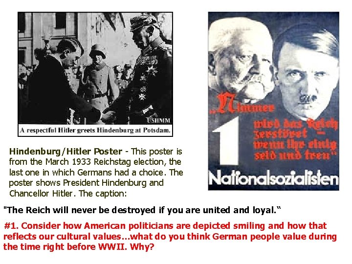 Hindenburg/Hitler Poster - This poster is from the March 1933 Reichstag election, the last