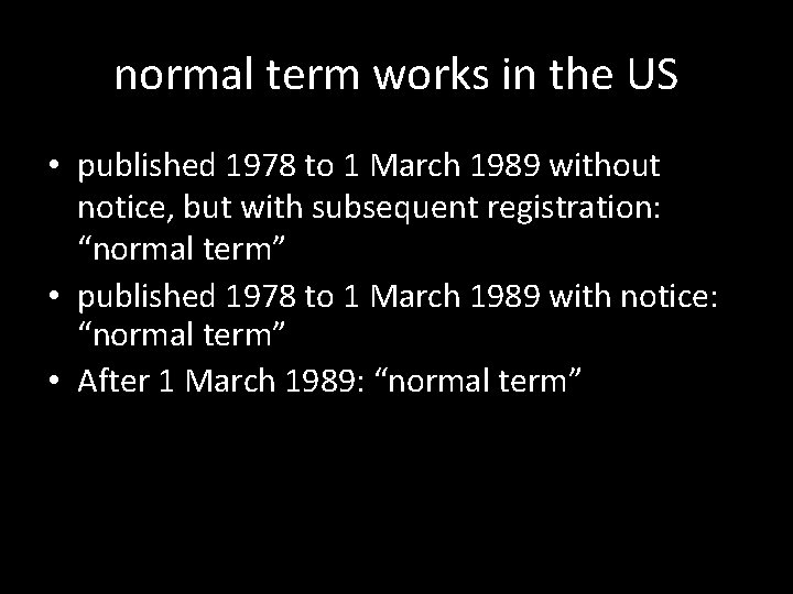 normal term works in the US • published 1978 to 1 March 1989 without