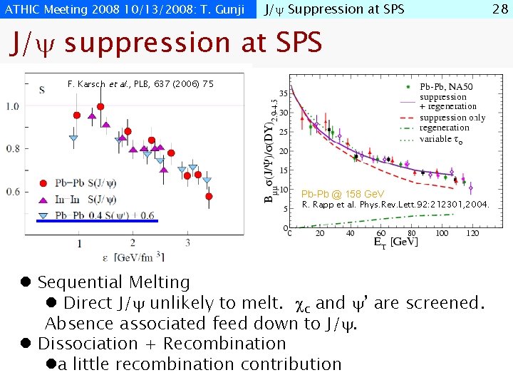 ATHIC Meeting 2008 10/13/2008: T. Gunji J/ Suppression at SPS J/ suppression at SPS