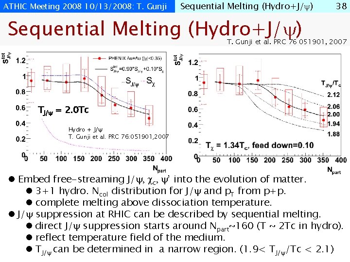 ATHIC Meeting 2008 10/13/2008: T. Gunji Sequential Melting (Hydro+J/ ) 38 Sequential Melting (Hydro+J/