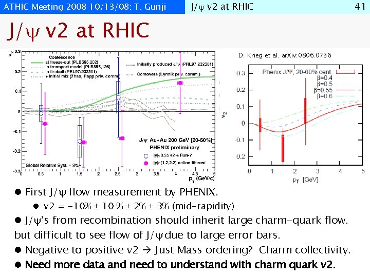ATHIC Meeting 2008 10/13/08: T. Gunji J/ v 2 at RHIC 33 41 J/