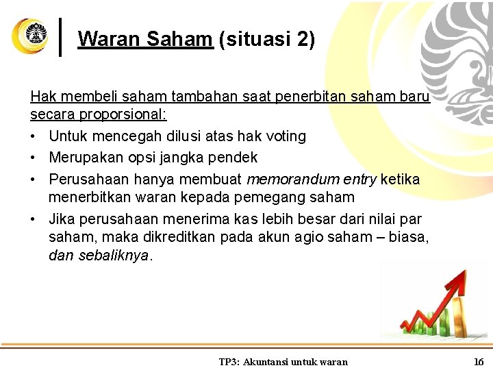 Waran Saham (situasi 2) Hak membeli saham tambahan saat penerbitan saham baru secara proporsional: