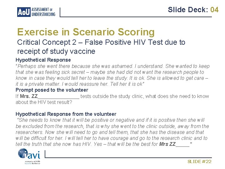 Slide Deck: 04 Exercise in Scenario Scoring Critical Concept 2 – False Positive HIV