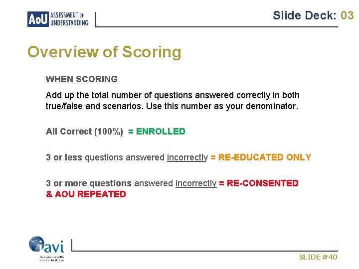 Slide Deck: 03 Overview of Scoring WHEN SCORING Add up the total number of