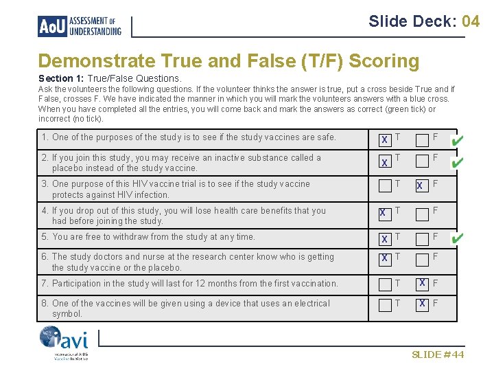 Slide Deck: 04 Demonstrate True and False (T/F) Scoring Section 1: True/False Questions. Ask