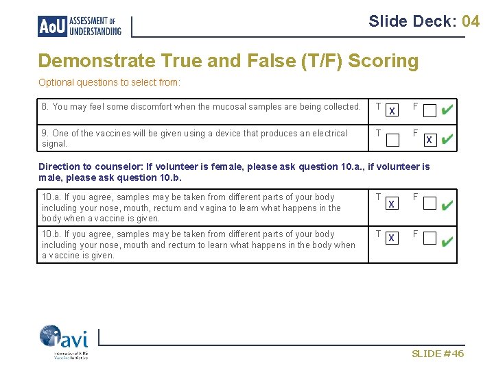 Slide Deck: 04 Demonstrate True and False (T/F) Scoring Optional questions to select from: