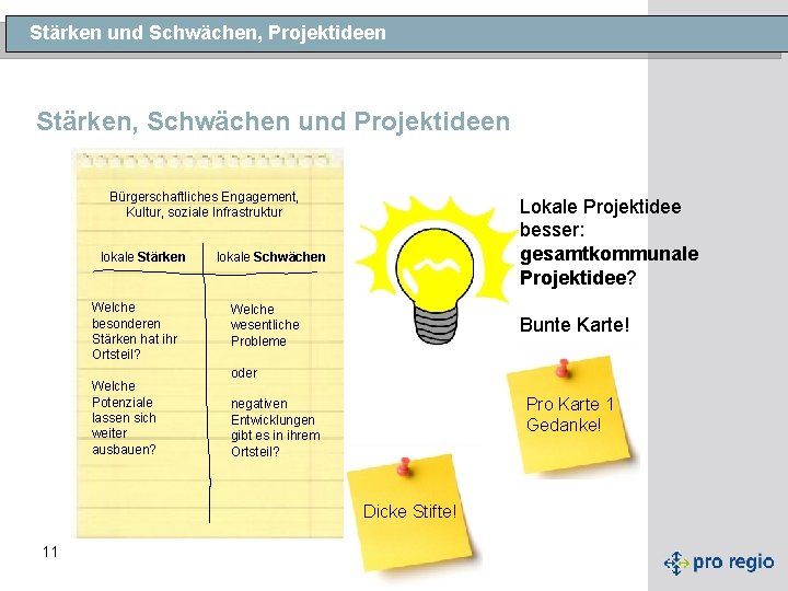 Stärken und Schwächen, Projektideen Stärken, Schwächen und Projektideen Bürgerschaftliches Engagement, Kultur, soziale Infrastruktur lokale