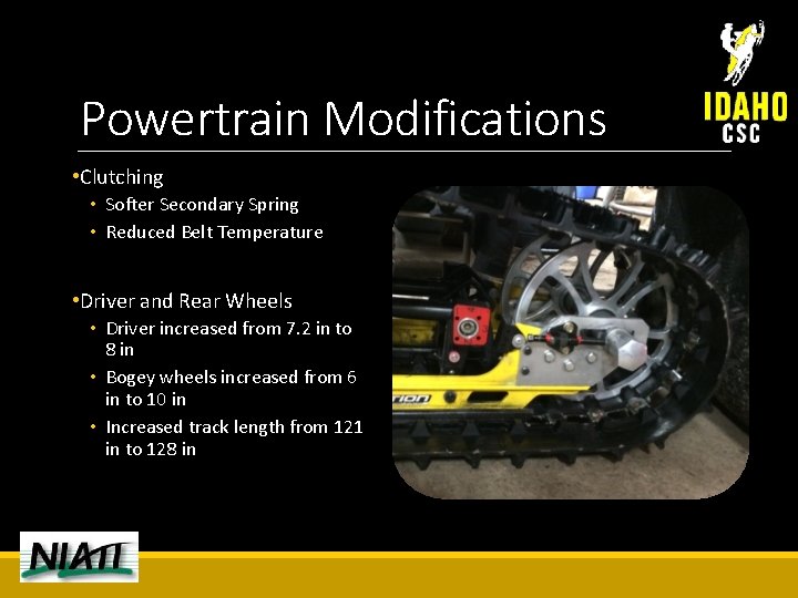 Powertrain Modifications • Clutching • Softer Secondary Spring • Reduced Belt Temperature • Driver