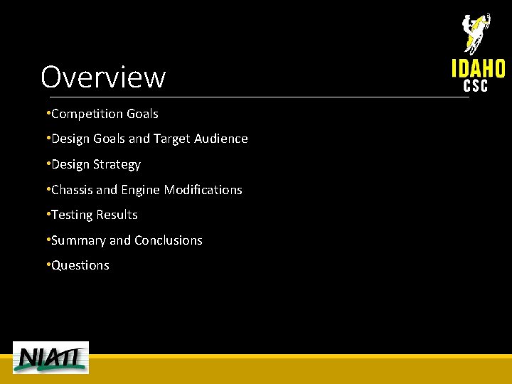 Overview • Competition Goals • Design Goals and Target Audience • Design Strategy •