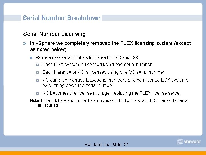 Serial Number Breakdown Serial Number Licensing In v. Sphere we completely removed the FLEX