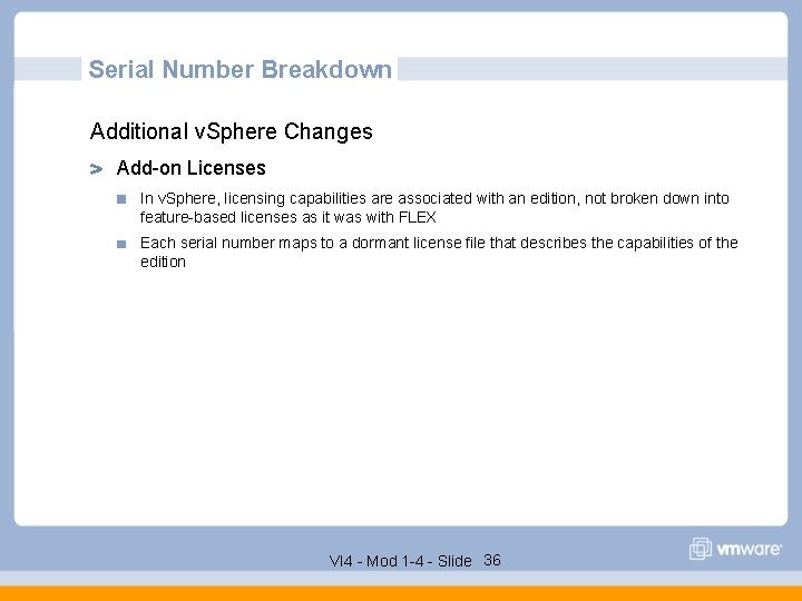 Serial Number Breakdown Additional v. Sphere Changes Add-on Licenses In v. Sphere, licensing capabilities