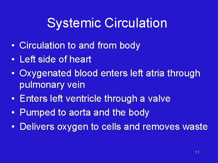 Systemic Circulation • Circulation to and from body • Left side of heart •